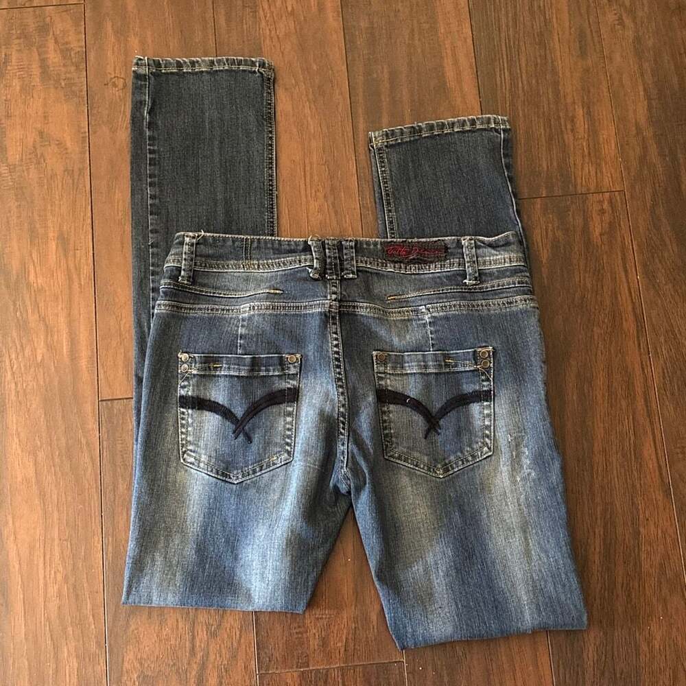 Totto Denim Women's Distressed Mid-Wash Slim Straight Jeans Size 14